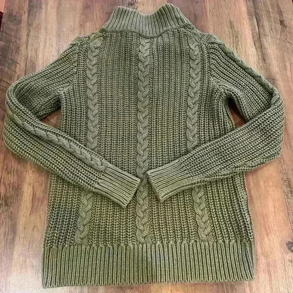 Ll.Bean Olive Green Pullover 1/4 Button Sweater - Picture 2 of 5